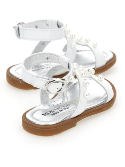 Sandali pelle laminata con perle