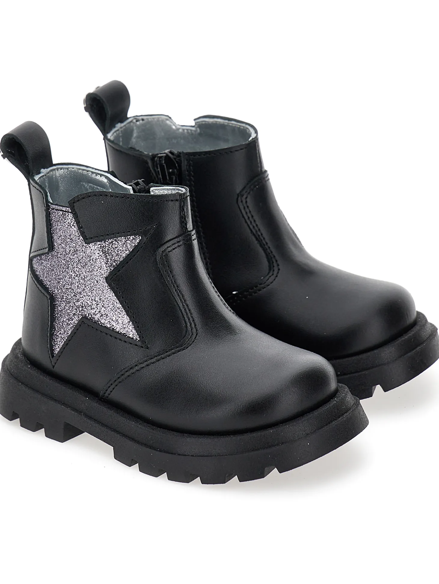 Scarponcini pelle con stella glitter