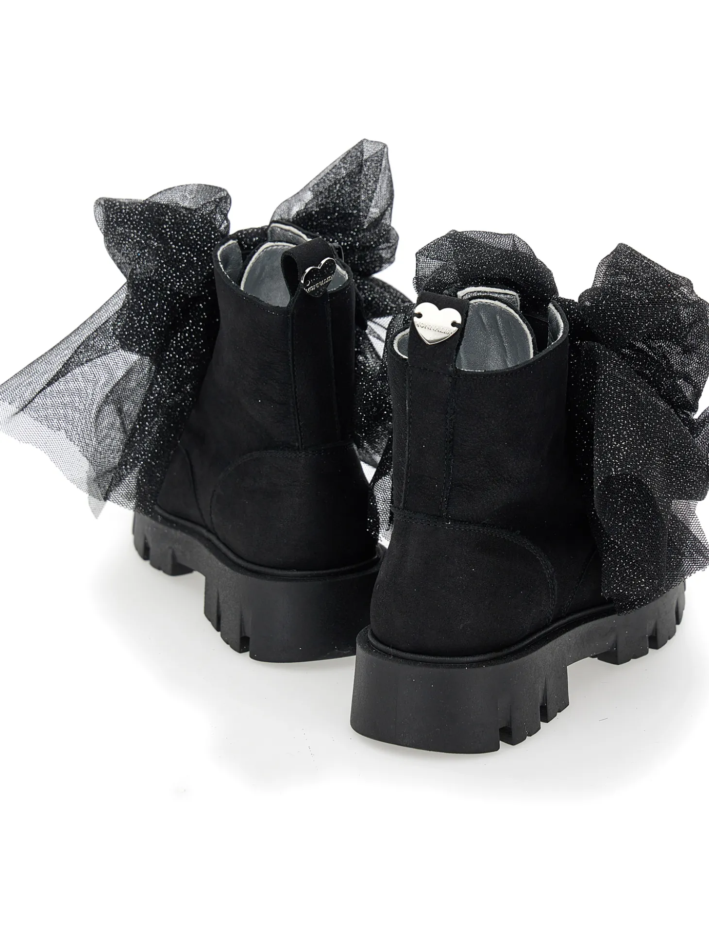 Scarponcini pelle fiocco glitter