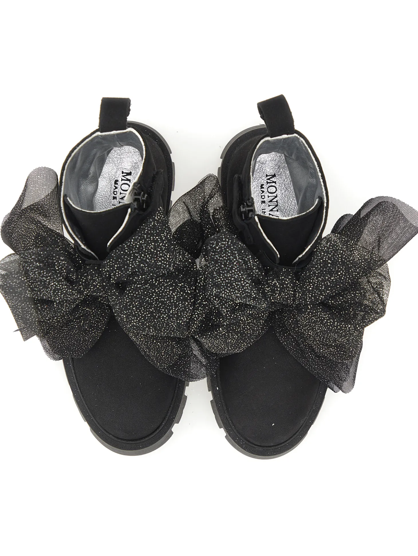 Scarponcini pelle fiocco glitter