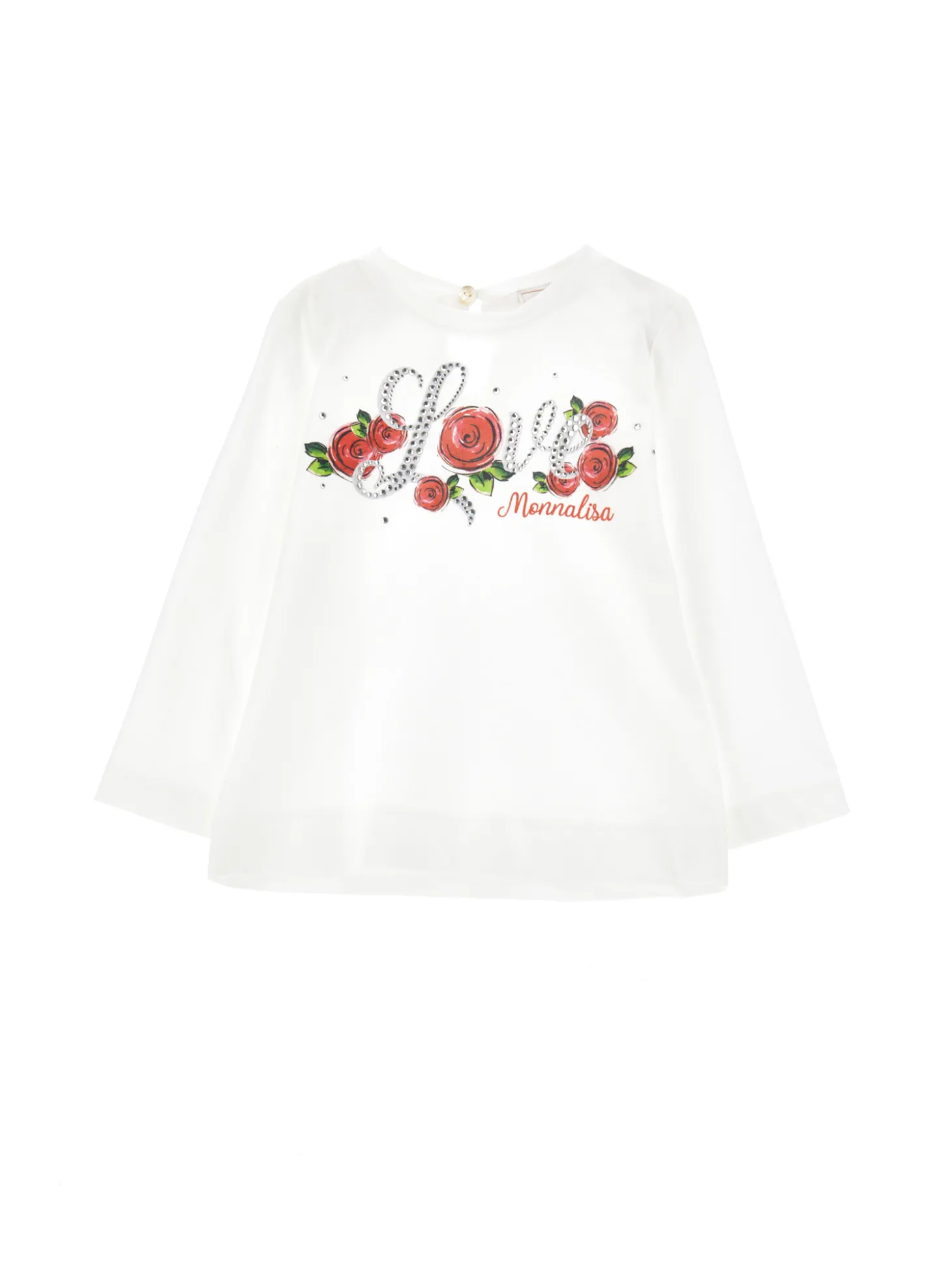 T shirt jersey stampa rosa strass