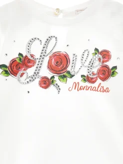 T shirt jersey stampa rosa strass