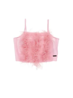 Top cotone con rouches tulle