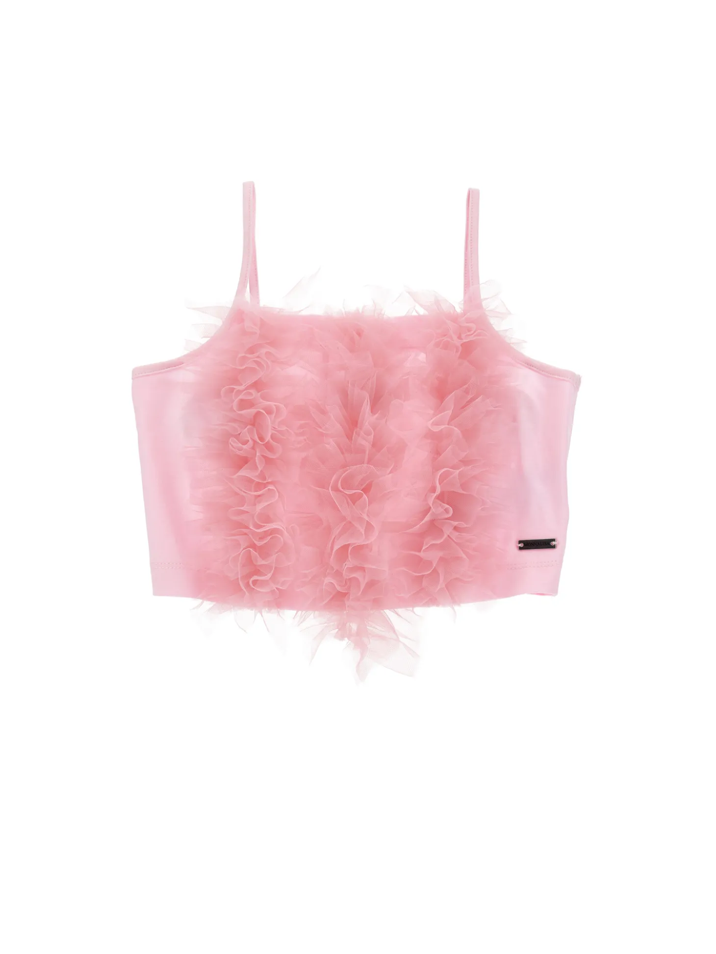 Top cotone con rouches tulle