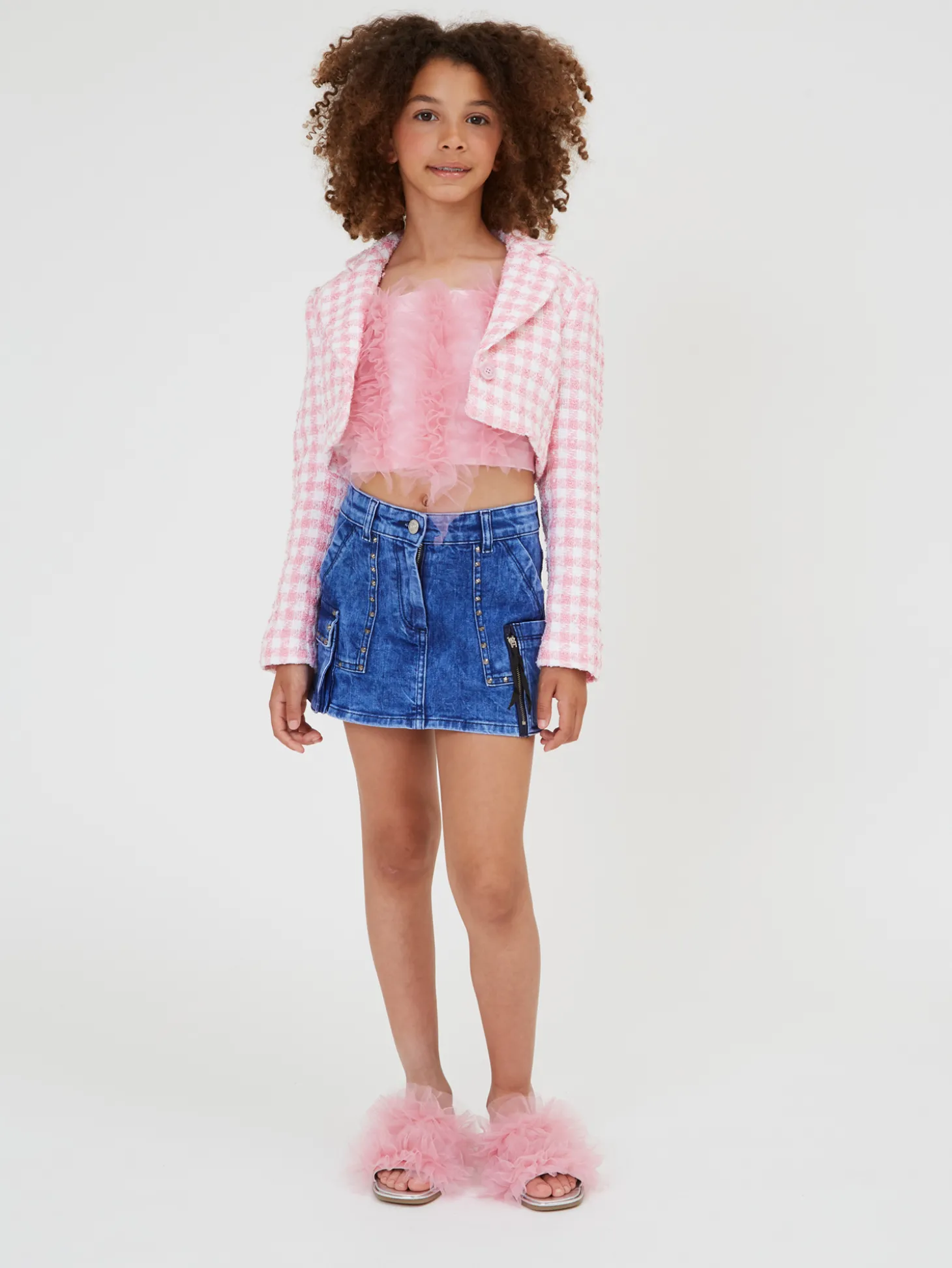 Top cotone con rouches tulle