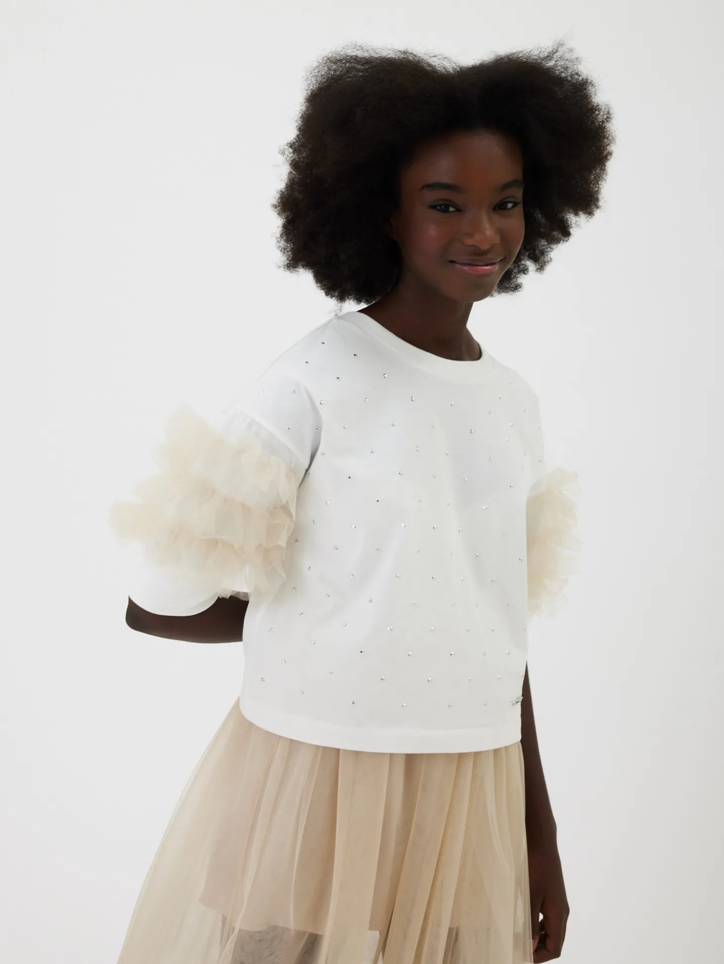 Top jersey strass e tulle