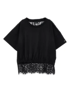 T-shirt cropped con pizzo