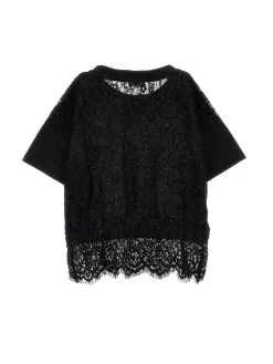 T-shirt cropped con pizzo