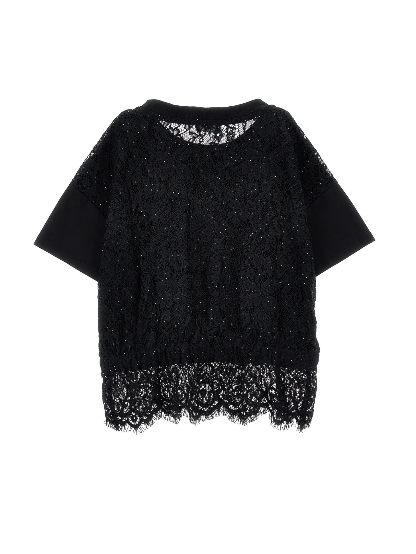 T-shirt cropped con pizzo