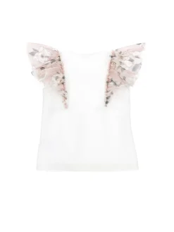 T-shirt jersey con galette a fiori