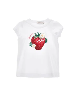 T-shirt jersey fragola con strass