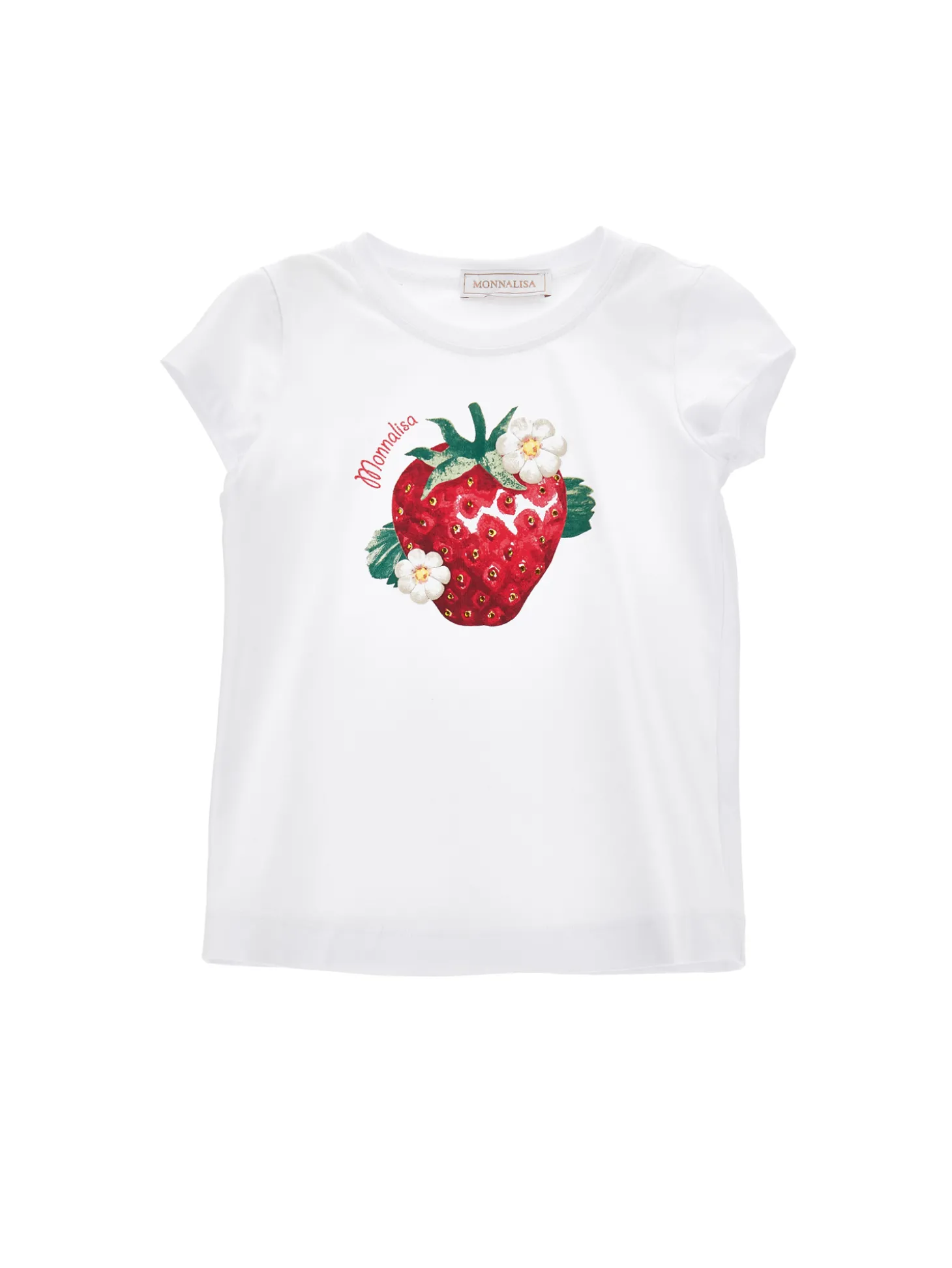 T-shirt jersey fragola con strass