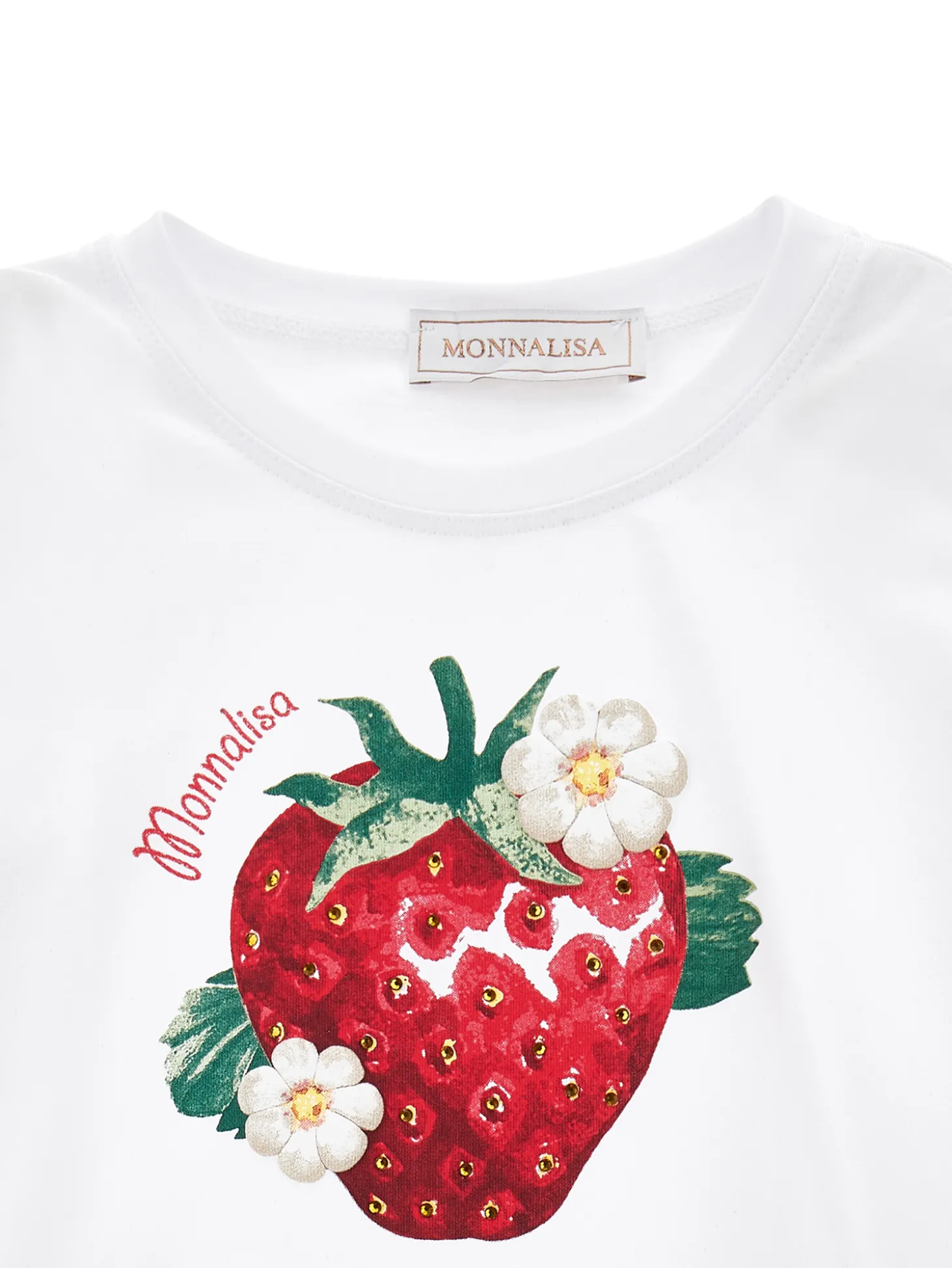T-shirt jersey fragola con strass
