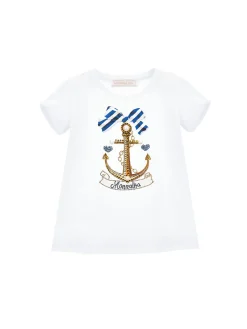 T-shirt stampa marinière in strass e perle