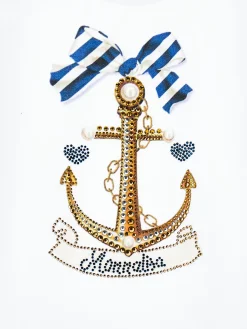 T-shirt stampa marini&egrave;re in strass e perle